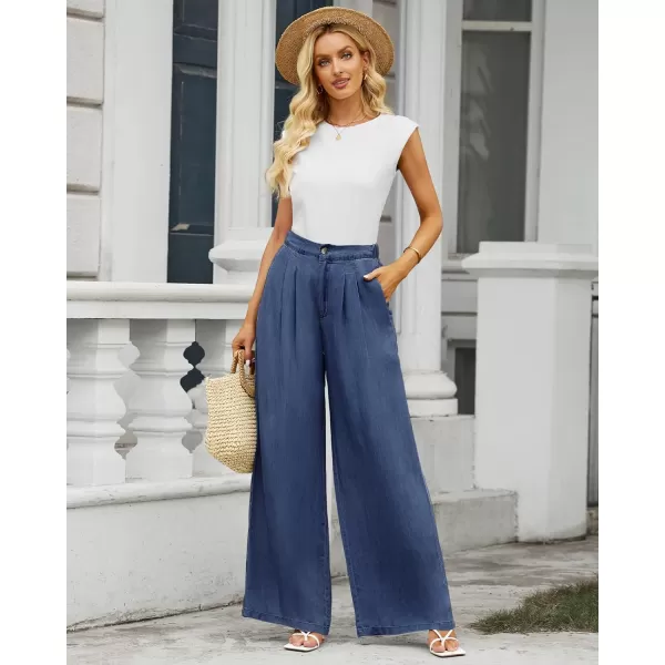 GRAPENT Wide Leg Pants for Women High Waisted Jeans Palazzo Pants Lightweight Summer Beach Flowy Trousers Y2KClassic Blue
