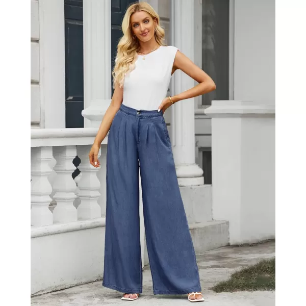GRAPENT Wide Leg Pants for Women High Waisted Jeans Palazzo Pants Lightweight Summer Beach Flowy Trousers Y2KClassic Blue