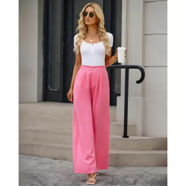 GRAPENT Wide Leg Pants for Women High Waisted Jeans Palazzo Pants Lightweight Summer Beach Flowy Trousers Y2KHot Pink