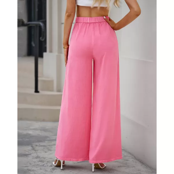 GRAPENT Wide Leg Pants for Women High Waisted Jeans Palazzo Pants Lightweight Summer Beach Flowy Trousers Y2KHot Pink