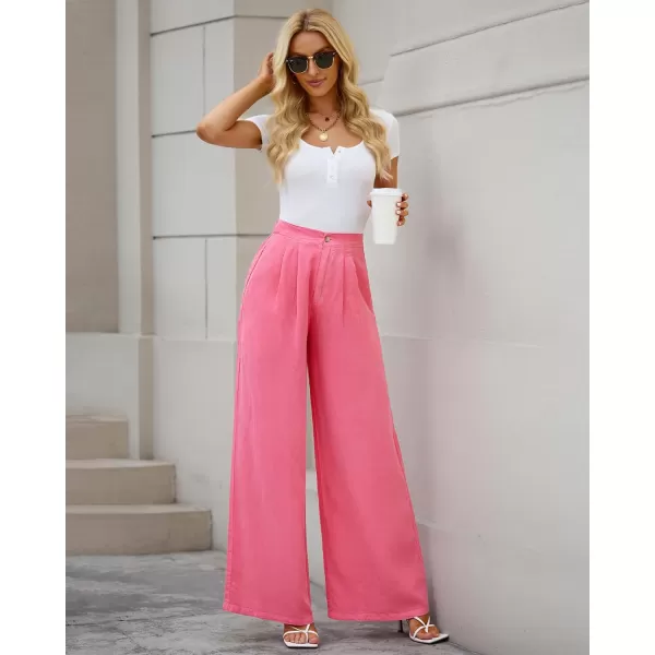 GRAPENT Wide Leg Pants for Women High Waisted Jeans Palazzo Pants Lightweight Summer Beach Flowy Trousers Y2KHot Pink