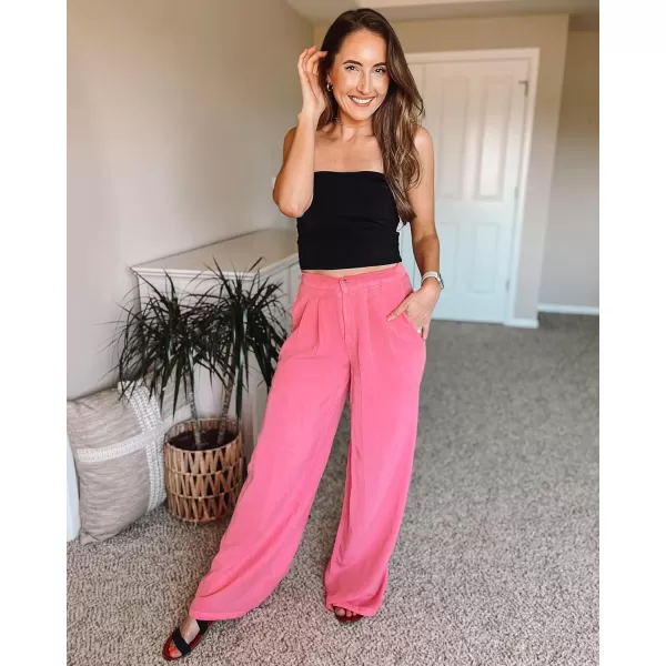 GRAPENT Wide Leg Pants for Women High Waisted Jeans Palazzo Pants Lightweight Summer Beach Flowy Trousers Y2KHot Pink