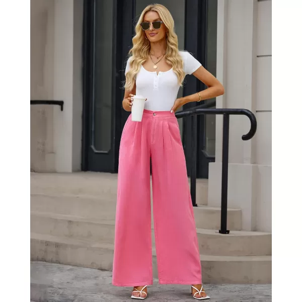 GRAPENT Wide Leg Pants for Women High Waisted Jeans Palazzo Pants Lightweight Summer Beach Flowy Trousers Y2KHot Pink