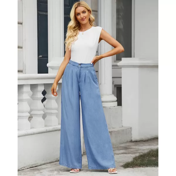 GRAPENT Wide Leg Pants for Women High Waisted Jeans Palazzo Pants Lightweight Summer Beach Flowy Trousers Y2KMedium Blue
