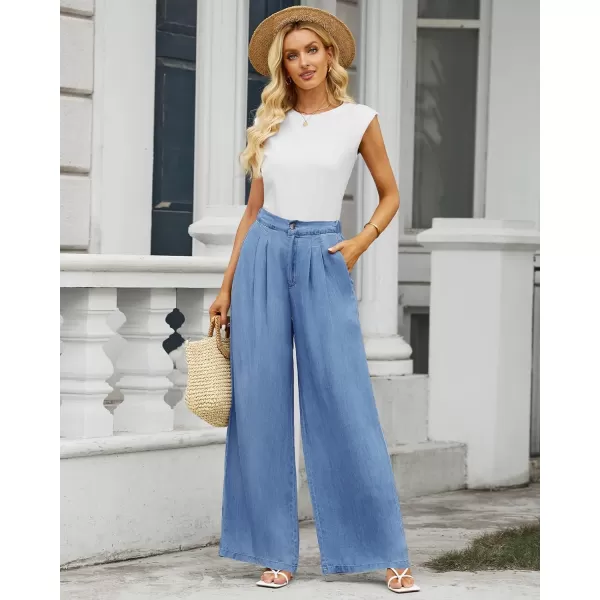 GRAPENT Wide Leg Pants for Women High Waisted Jeans Palazzo Pants Lightweight Summer Beach Flowy Trousers Y2KMedium Blue