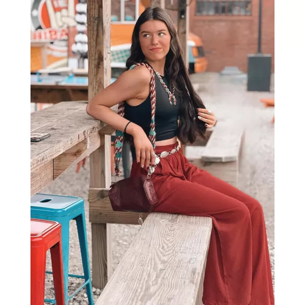 GRAPENT Wide Leg Pants for Women High Waisted Jeans Palazzo Pants Lightweight Summer Beach Flowy Trousers Y2KRuby Wine