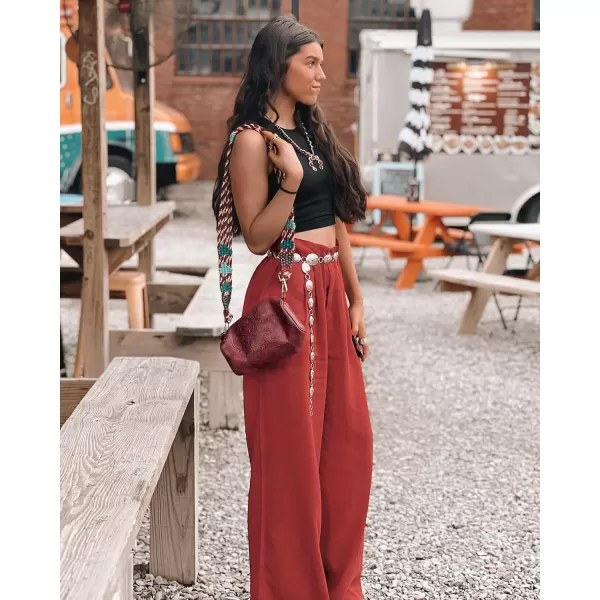 GRAPENT Wide Leg Pants for Women High Waisted Jeans Palazzo Pants Lightweight Summer Beach Flowy Trousers Y2KRuby Wine
