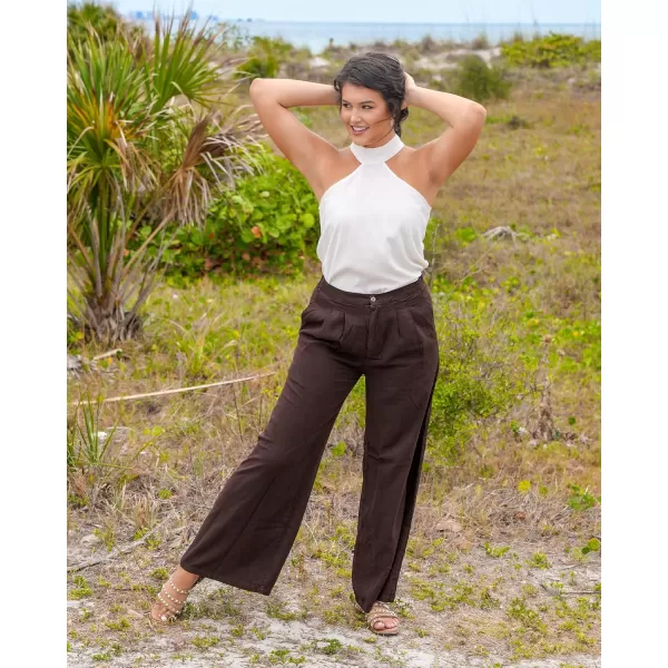 GRAPENT Wide Leg Pants for Women High Waisted Jeans Palazzo Pants Lightweight Summer Beach Flowy Trousers Y2KRustic Brown