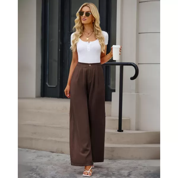 GRAPENT Wide Leg Pants for Women High Waisted Jeans Palazzo Pants Lightweight Summer Beach Flowy Trousers Y2KRustic Brown
