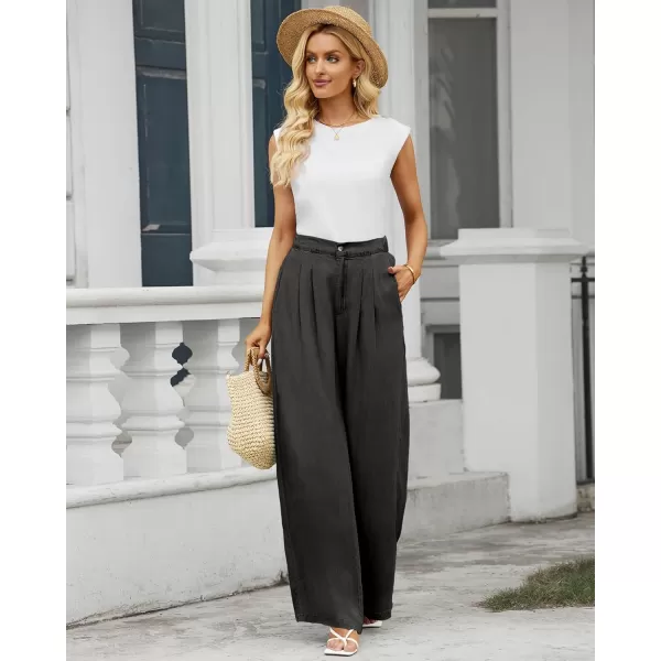 GRAPENT Wide Leg Pants for Women High Waisted Jeans Palazzo Pants Lightweight Summer Beach Flowy Trousers Y2KSoft Black