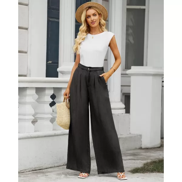 GRAPENT Wide Leg Pants for Women High Waisted Jeans Palazzo Pants Lightweight Summer Beach Flowy Trousers Y2KSoft Black