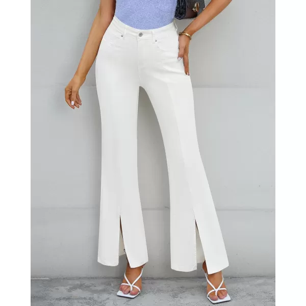 GRAPENT Womens Flare Jeans High Waisted Wide Leg Baggy Jean for Women Split Hem Stretch Denim PantsBrilliant White
