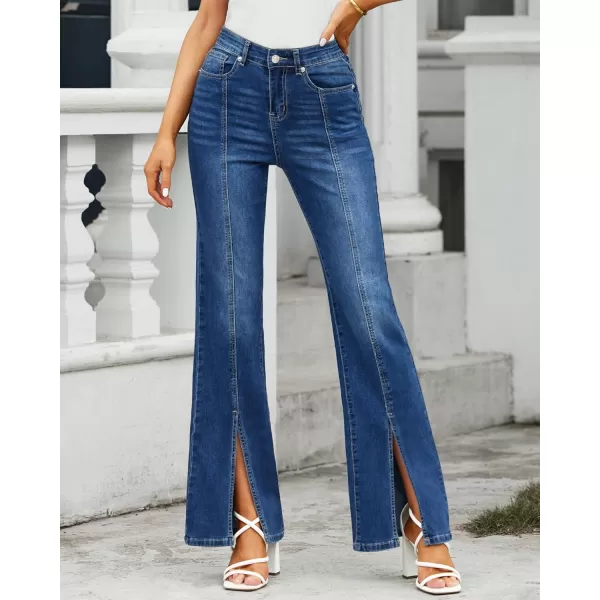 GRAPENT Womens Flare Jeans High Waisted Wide Leg Baggy Jean for Women Split Hem Stretch Denim PantsClassic Blue
