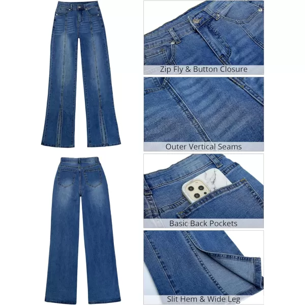 GRAPENT Womens Flare Jeans High Waisted Wide Leg Baggy Jean for Women Split Hem Stretch Denim PantsClassic Blue