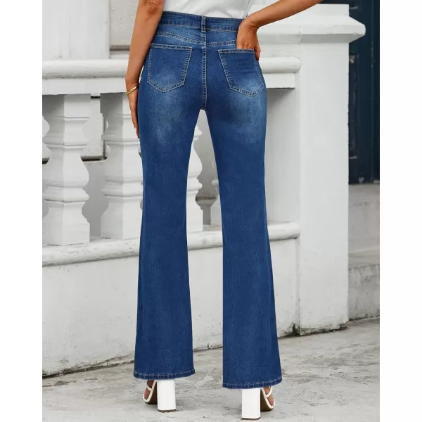 GRAPENT Womens Flare Jeans High Waisted Wide Leg Baggy Jean for Women Split Hem Stretch Denim PantsClassic Blue