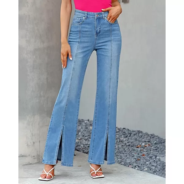 GRAPENT Womens Flare Jeans High Waisted Wide Leg Baggy Jean for Women Split Hem Stretch Denim PantsLapis Air