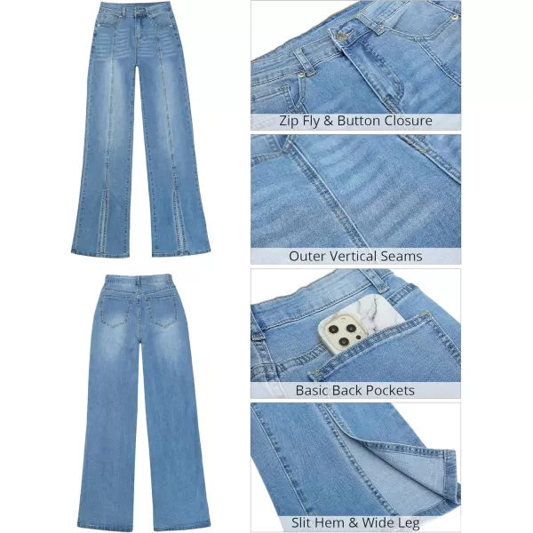 GRAPENT Womens Flare Jeans High Waisted Wide Leg Baggy Jean for Women Split Hem Stretch Denim PantsLapis Air