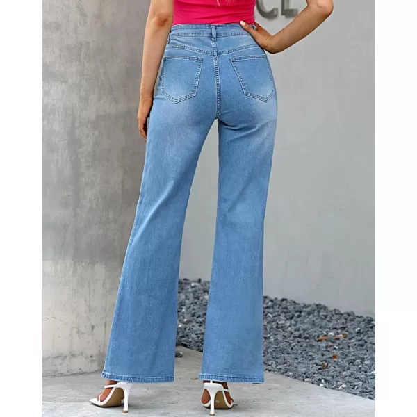 GRAPENT Womens Flare Jeans High Waisted Wide Leg Baggy Jean for Women Split Hem Stretch Denim PantsLapis Air