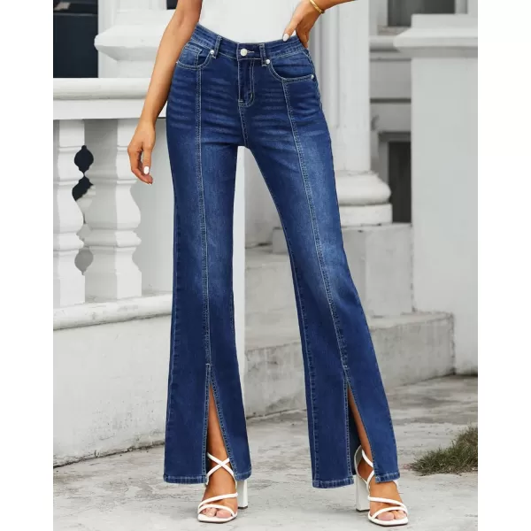 GRAPENT Womens Flare Jeans High Waisted Wide Leg Baggy Jean for Women Split Hem Stretch Denim PantsNightfall Blue