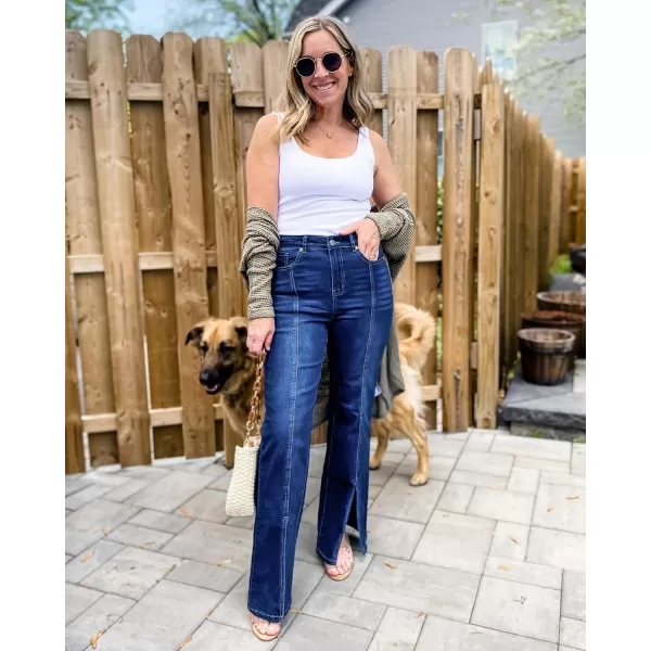 GRAPENT Womens Flare Jeans High Waisted Wide Leg Baggy Jean for Women Split Hem Stretch Denim PantsNightfall Blue