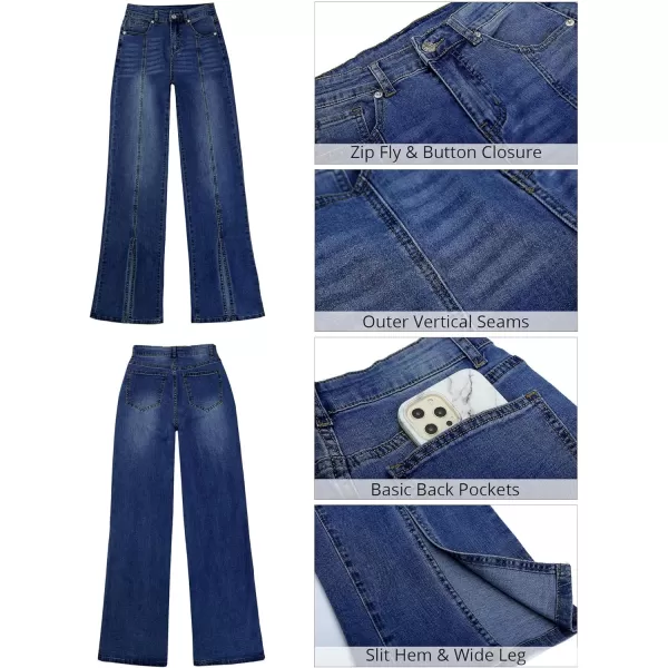 GRAPENT Womens Flare Jeans High Waisted Wide Leg Baggy Jean for Women Split Hem Stretch Denim PantsNightfall Blue