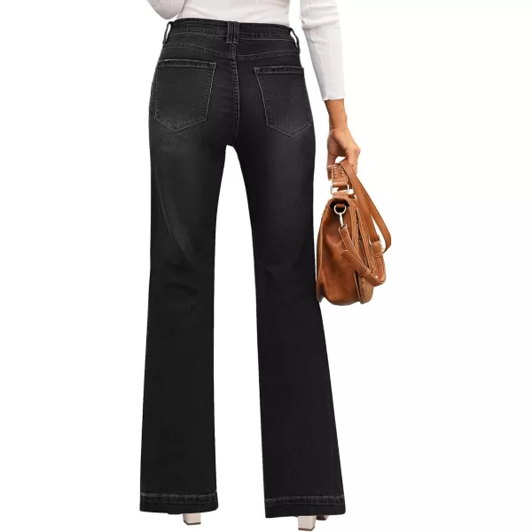 GRAPENT Womens Flare Jeans High Waisted Wide Leg Baggy Jean for Women Stretch Denim PantsAlways Black