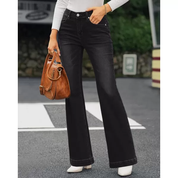 GRAPENT Womens Flare Jeans High Waisted Wide Leg Baggy Jean for Women Stretch Denim PantsAlways Black
