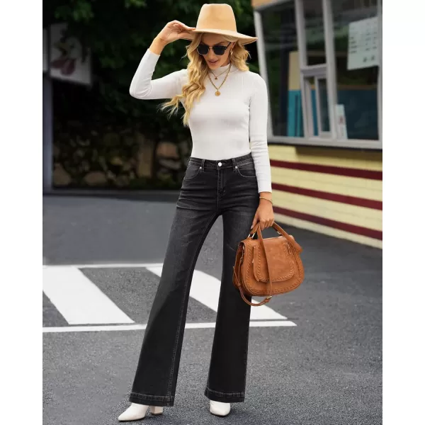 GRAPENT Womens Flare Jeans High Waisted Wide Leg Baggy Jean for Women Stretch Denim PantsAlways Black