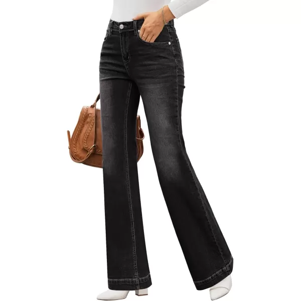 GRAPENT Womens Flare Jeans High Waisted Wide Leg Baggy Jean for Women Stretch Denim PantsAlways Black