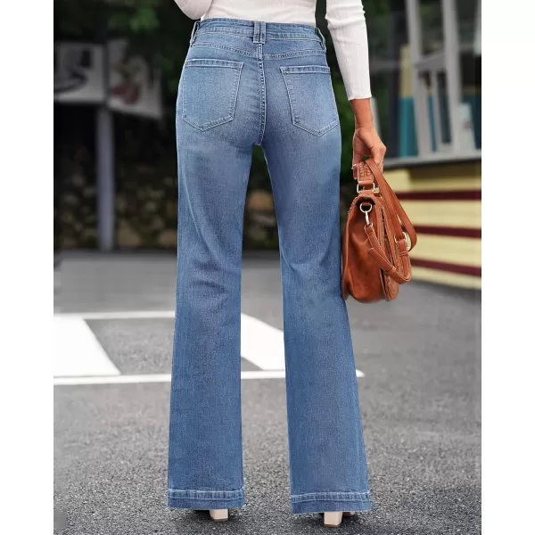 GRAPENT Womens Flare Jeans High Waisted Wide Leg Baggy Jean for Women Stretch Denim PantsBay Blue