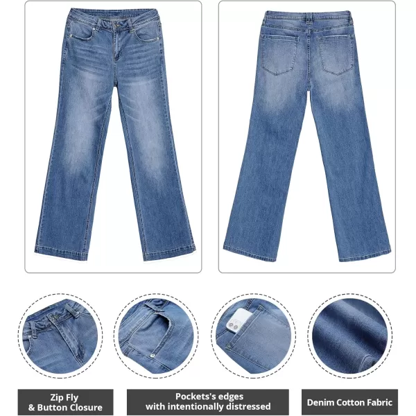 GRAPENT Womens Flare Jeans High Waisted Wide Leg Baggy Jean for Women Stretch Denim PantsBay Blue