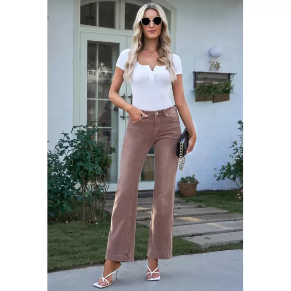 GRAPENT Womens Flare Jeans High Waisted Wide Leg Baggy Jean for Women Stretch Denim PantsBrown  Vintage Wash