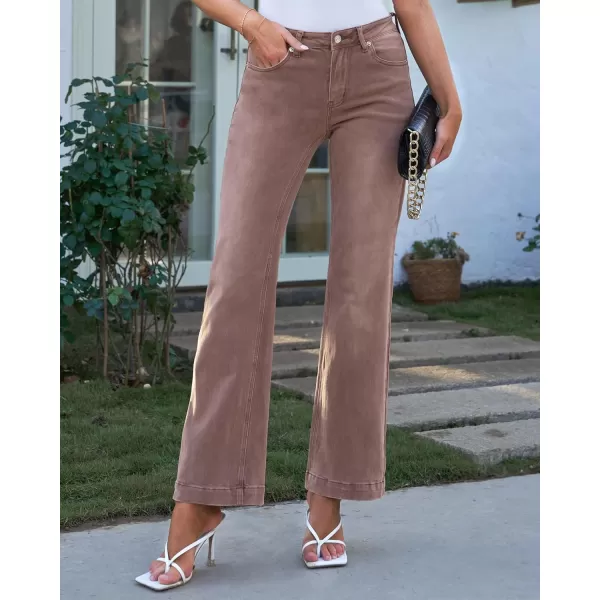 GRAPENT Womens Flare Jeans High Waisted Wide Leg Baggy Jean for Women Stretch Denim PantsBrown  Vintage Wash