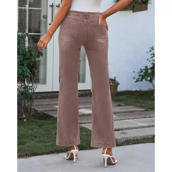 GRAPENT Womens Flare Jeans High Waisted Wide Leg Baggy Jean for Women Stretch Denim PantsBrown  Vintage Wash