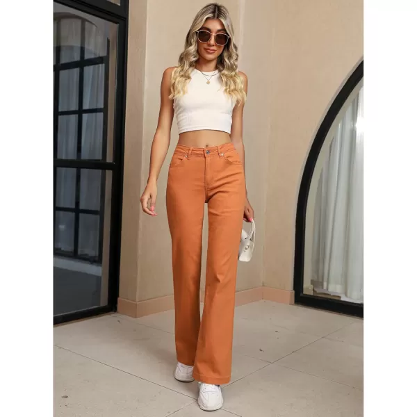GRAPENT Womens Flare Jeans High Waisted Wide Leg Baggy Jean for Women Stretch Denim PantsBurnt Orange