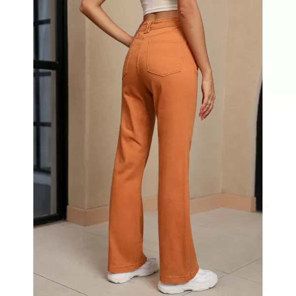 GRAPENT Womens Flare Jeans High Waisted Wide Leg Baggy Jean for Women Stretch Denim PantsBurnt Orange