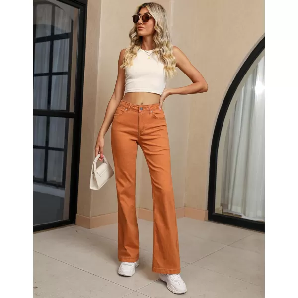 GRAPENT Womens Flare Jeans High Waisted Wide Leg Baggy Jean for Women Stretch Denim PantsBurnt Orange