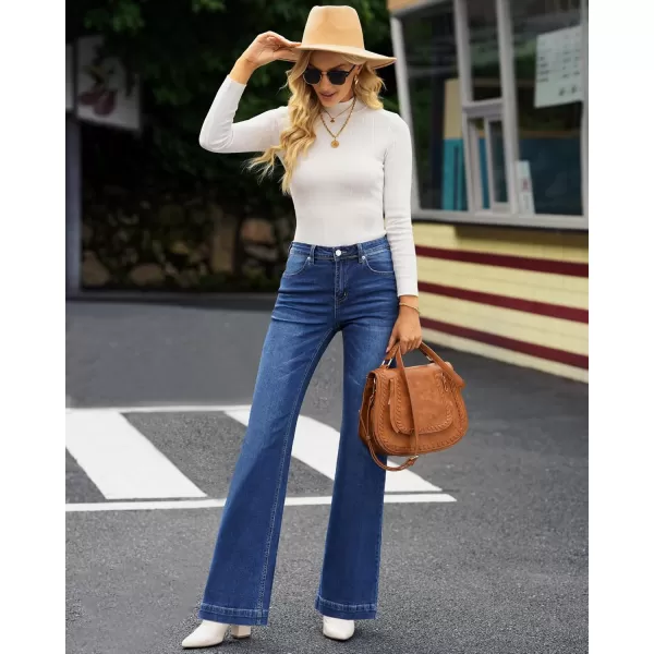 GRAPENT Womens Flare Jeans High Waisted Wide Leg Baggy Jean for Women Stretch Denim PantsClassic Blue