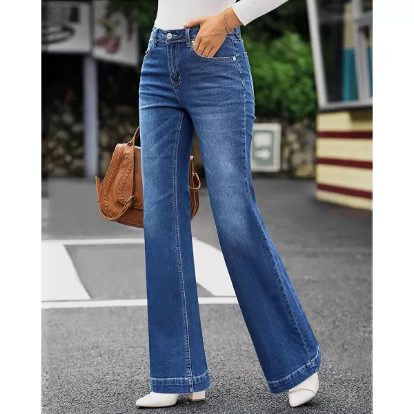 GRAPENT Womens Flare Jeans High Waisted Wide Leg Baggy Jean for Women Stretch Denim PantsClassic Blue