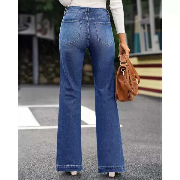 GRAPENT Womens Flare Jeans High Waisted Wide Leg Baggy Jean for Women Stretch Denim PantsClassic Blue