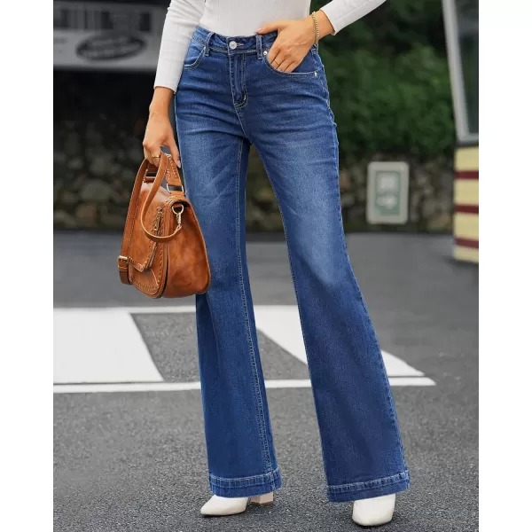 GRAPENT Womens Flare Jeans High Waisted Wide Leg Baggy Jean for Women Stretch Denim PantsClassic Blue