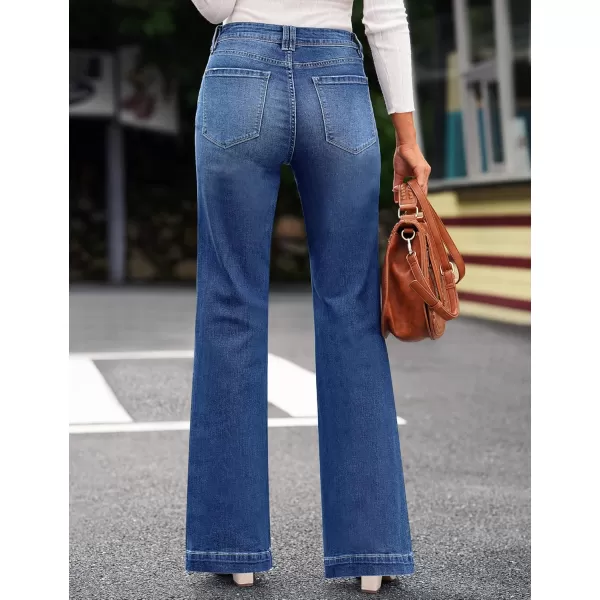 GRAPENT Womens Flare Jeans High Waisted Wide Leg Baggy Jean for Women Stretch Denim PantsDark Blue