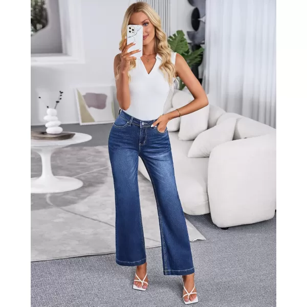 GRAPENT Womens Flare Jeans High Waisted Wide Leg Baggy Jean for Women Stretch Denim PantsDark Blue