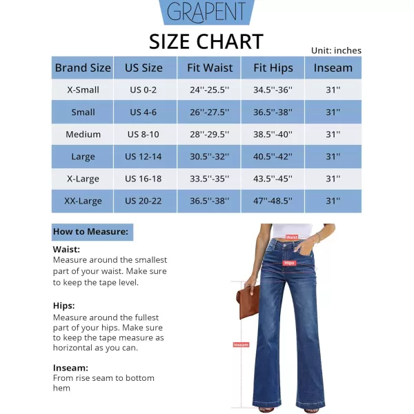 GRAPENT Womens Flare Jeans High Waisted Wide Leg Baggy Jean for Women Stretch Denim PantsDark Blue