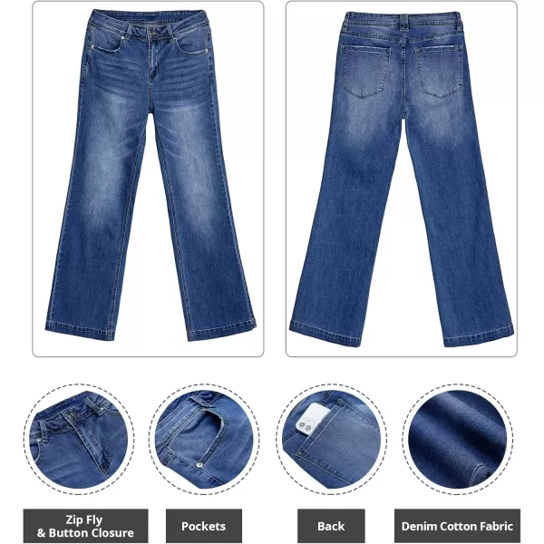 GRAPENT Womens Flare Jeans High Waisted Wide Leg Baggy Jean for Women Stretch Denim PantsDark Blue