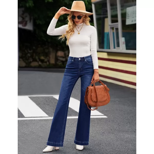 GRAPENT Womens Flare Jeans High Waisted Wide Leg Baggy Jean for Women Stretch Denim PantsDeep Blue