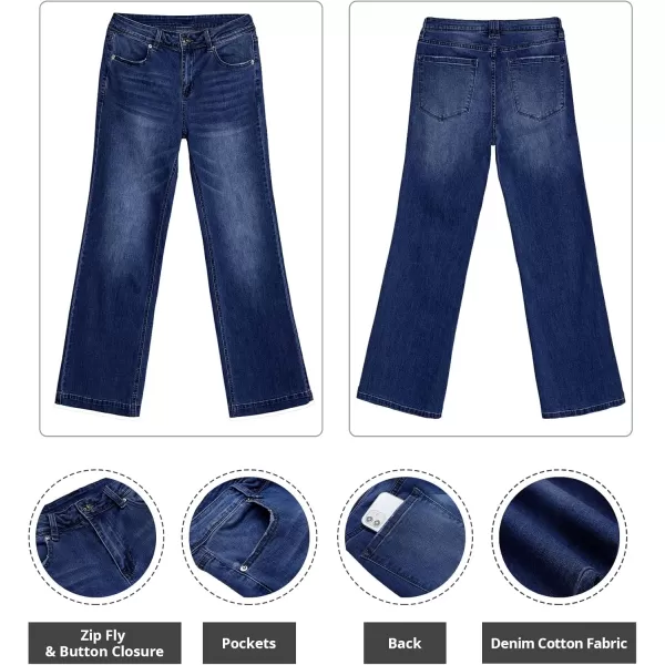 GRAPENT Womens Flare Jeans High Waisted Wide Leg Baggy Jean for Women Stretch Denim PantsDeep Blue