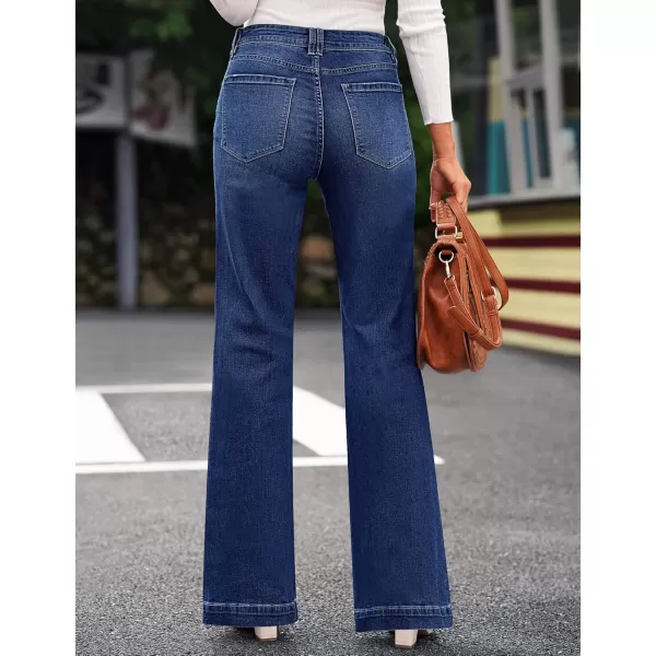 GRAPENT Womens Flare Jeans High Waisted Wide Leg Baggy Jean for Women Stretch Denim PantsDeep Blue