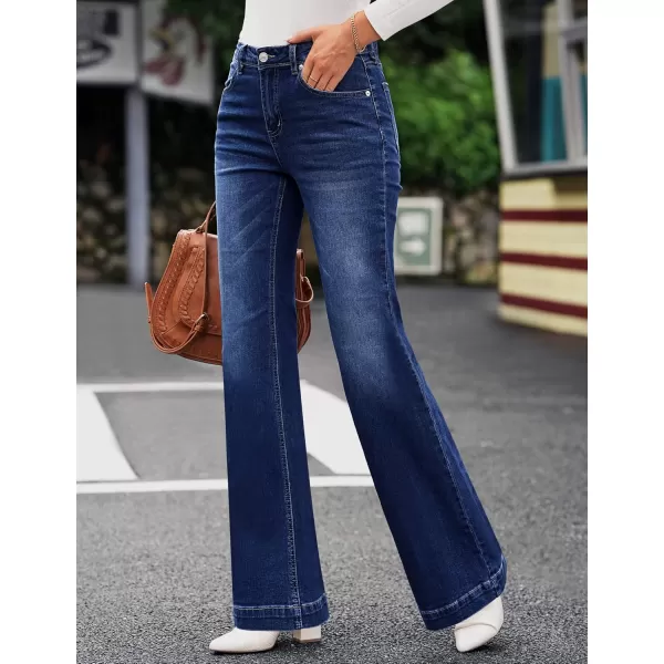GRAPENT Womens Flare Jeans High Waisted Wide Leg Baggy Jean for Women Stretch Denim PantsDeep Blue