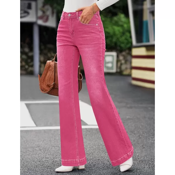 GRAPENT Womens Flare Jeans High Waisted Wide Leg Baggy Jean for Women Stretch Denim PantsHot Pink